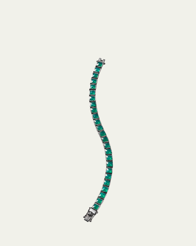 Sterling Silver Tennis Bracelet with Green Onyx and Black Rhodium